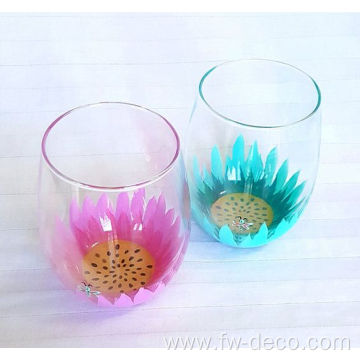 vibrant starburst flower Stemless wine glass